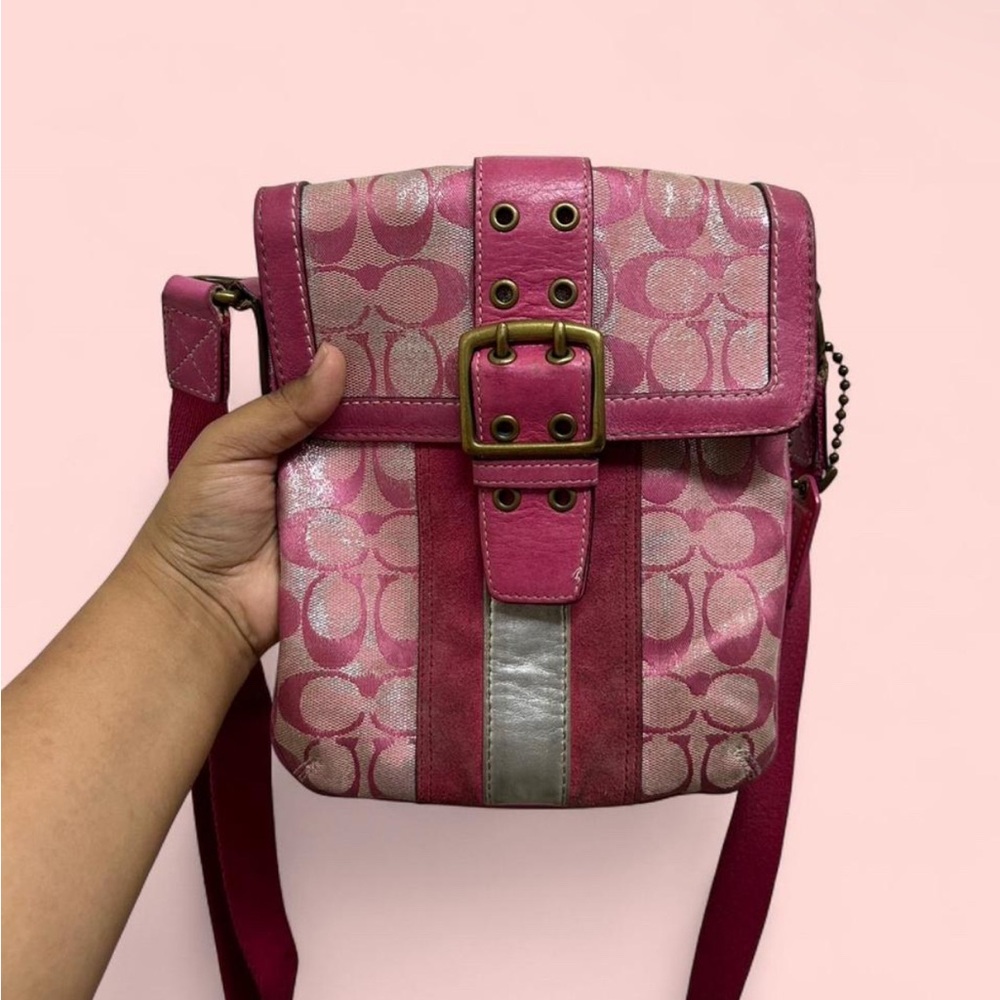 Coach Rare Pink Y2K Vintage Signature Crossbody with Metallic Accent